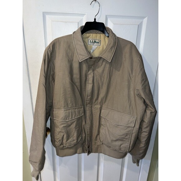 LL Bean Freeport Maine Insulated tan Bomber Jacket Mens Long XL Made in USA 90s - Picture 10 of 10